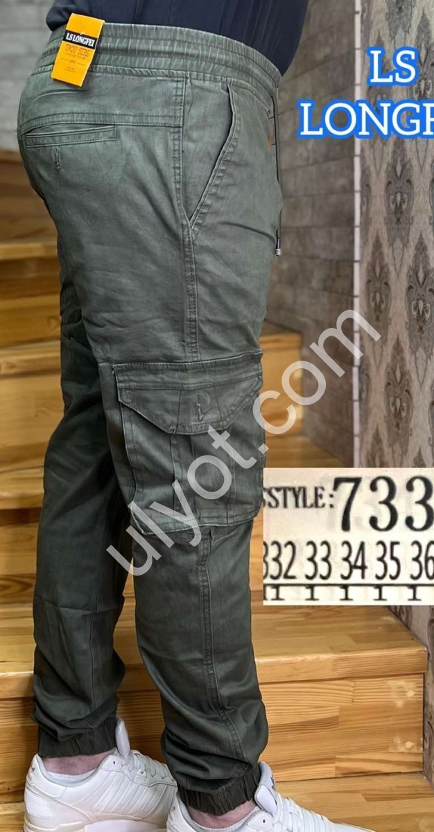 Фото 1 БРЮКИ LONGFEI (32-42) КАРГО МАНЖЕТ ХАКИ 733D-3