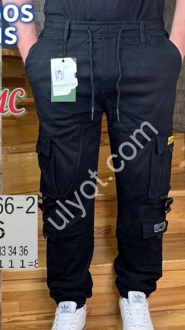 ДЖИНСЫ AVIWGOS (28-36) ФЛИС КАРГО ЧЕРНЫЙ 666-2