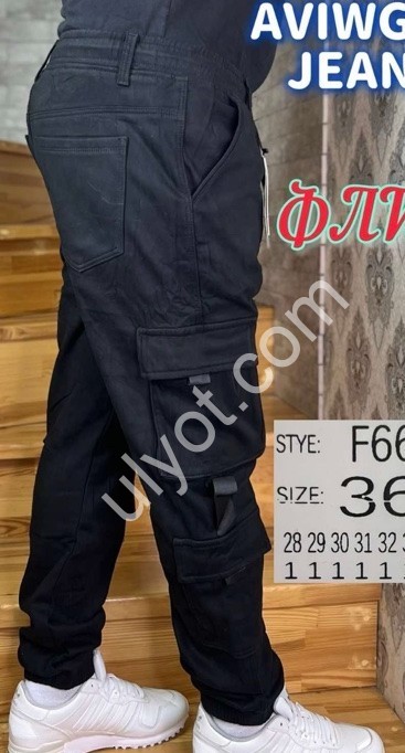 ДЖИНСЫ AVIWGOS (28-36) ФЛИС КАРГО ЧЕРНЫЙ 666-2
