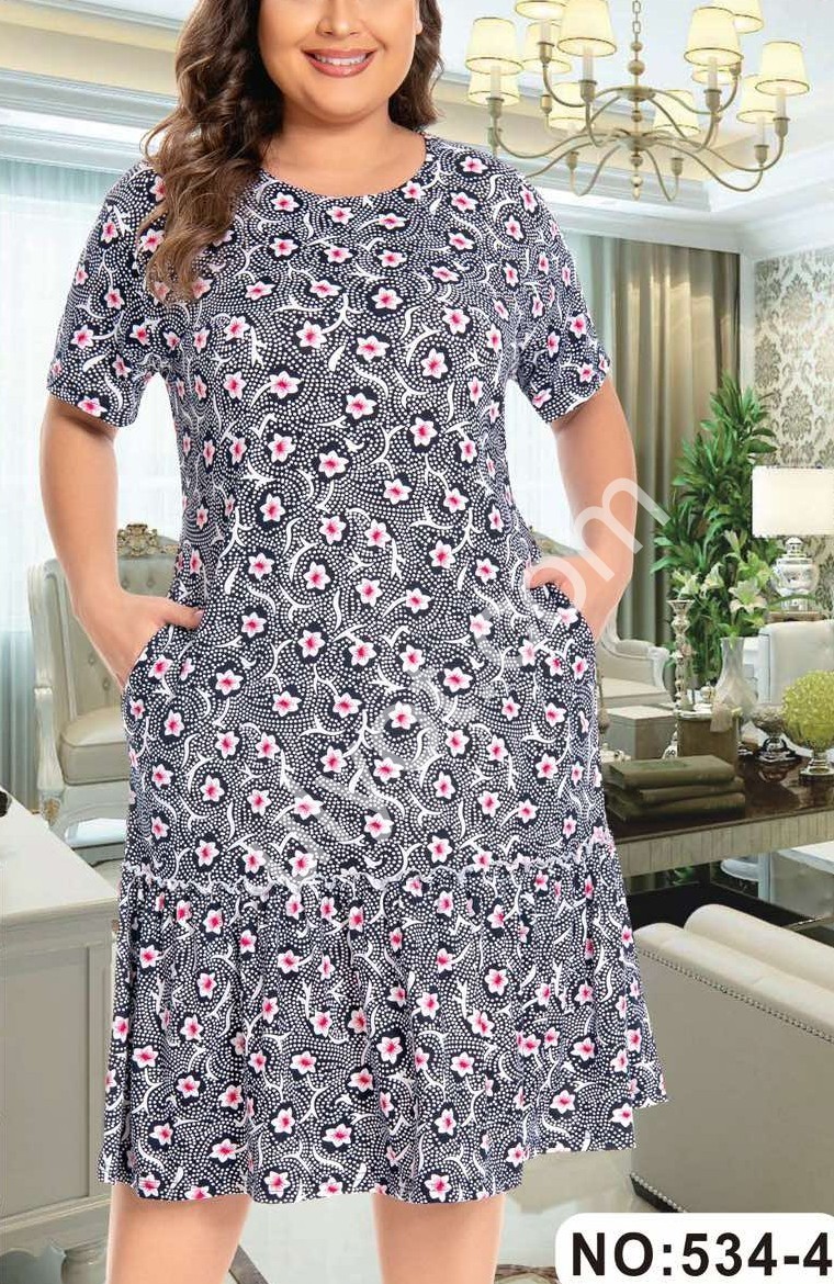 СУКНЯ (58-66) Т.СИНІЙ+КВІТИ 534-4