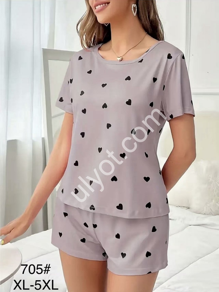 ПИЖАМА (XL-5XL) СЕРДЕЧКИ 705