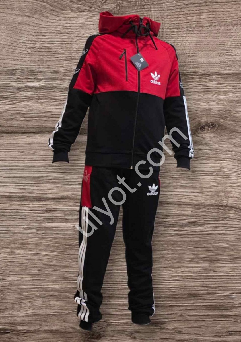 СПОРТИВНЫЙ КОСТЮМ A01 (7-12 ЛЕТ) МАНЖЕТ ЧЕРНЫЙ-КРАСНЫЙ 