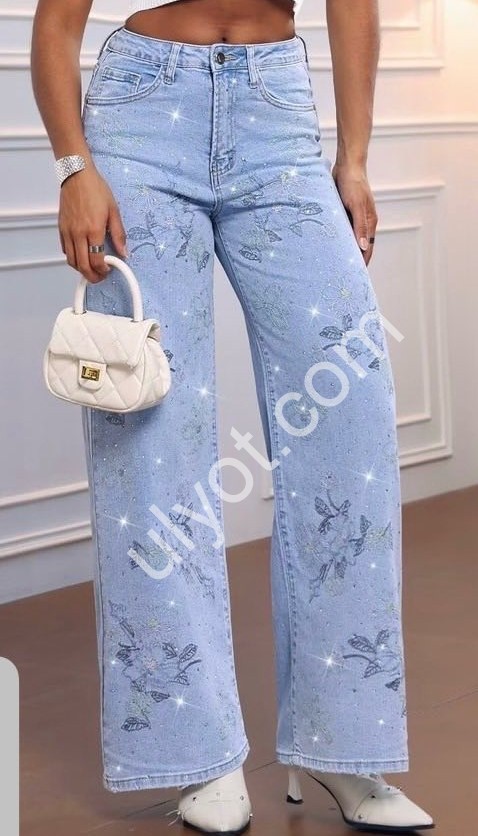 ДЖИНСЫ M.SARA (S-2XL) СТРАЗЫ ГОЛУБОЙ 3031-5