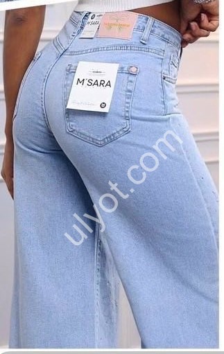 ДЖИНСЫ M.SARA (S-2XL) СТРАЗЫ ГОЛУБОЙ 3031-5