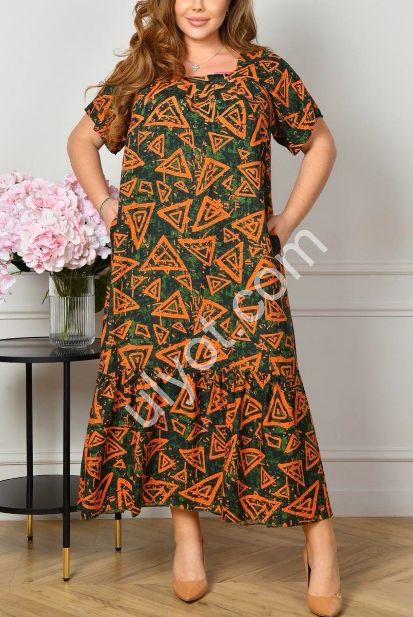 ПЛАТЬЕ (2XL-4XL) ЗЕЛЕНЫЙ+КИРПИЧ A7-1
