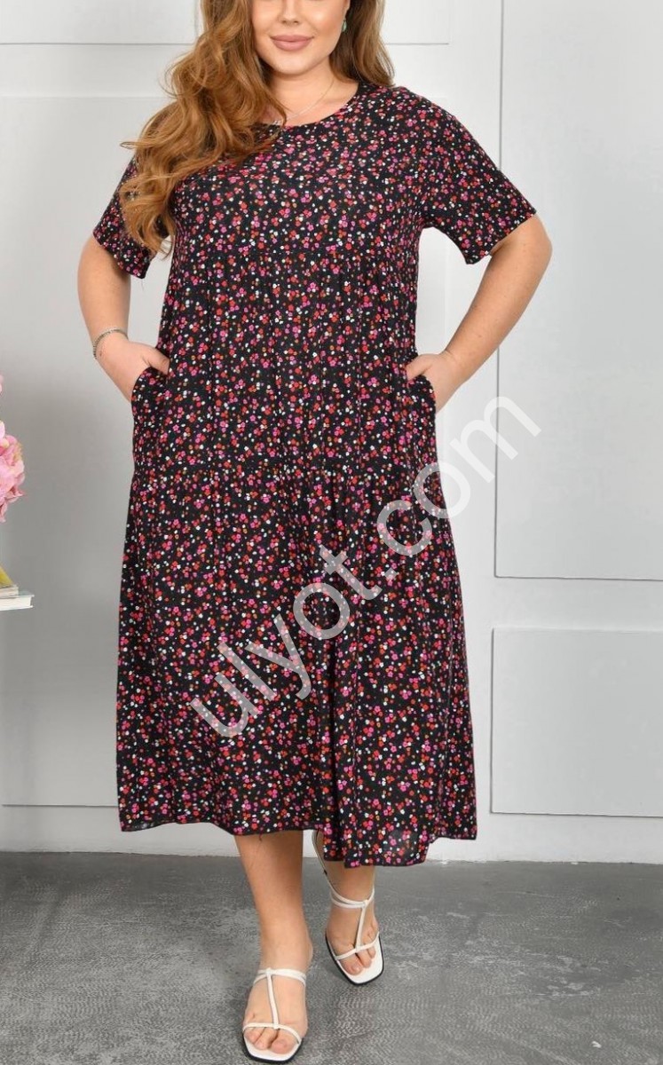 ПЛАТЬЕ (2XL-4XL) ЧЕРНЫЙ+ЦВЕТЫ A12-2