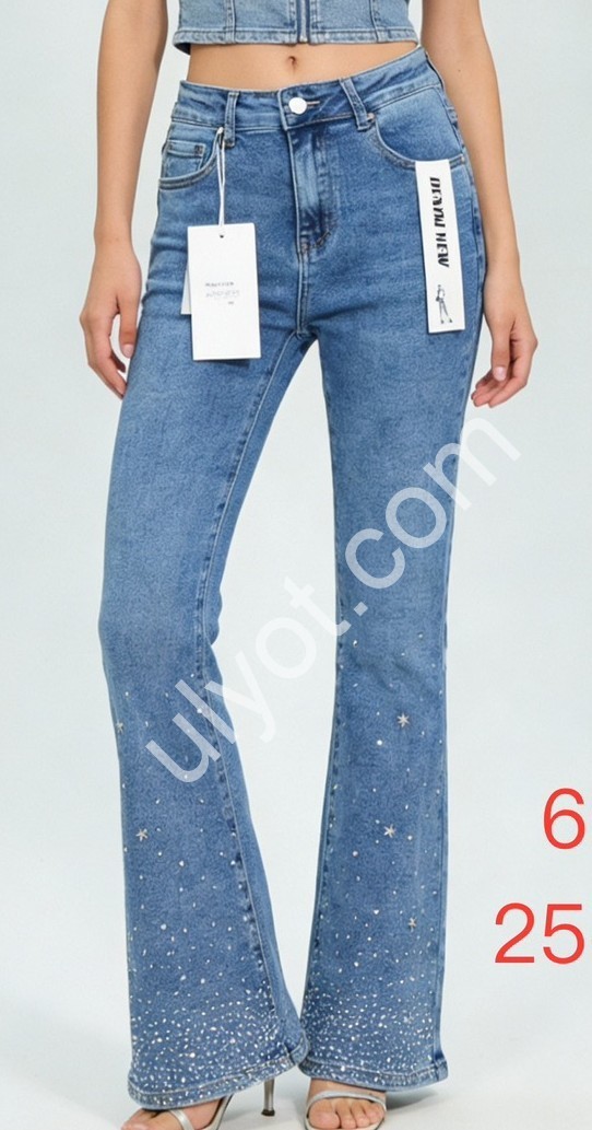 ДЖИНСЫ DENIM NEW (25-30) СТРАЗЫ СИНИЙ 609