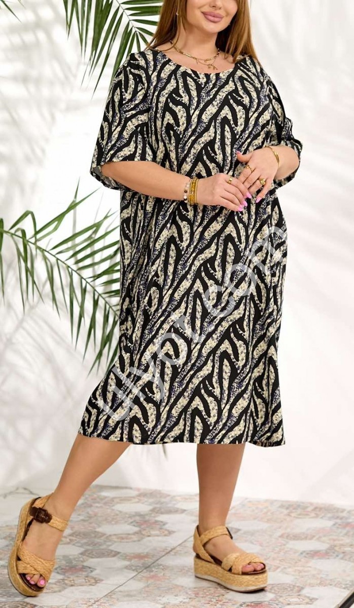 ПЛАТЬЕ (XL-4XL) ЧЕРНЫЙ+БЕЖ 666