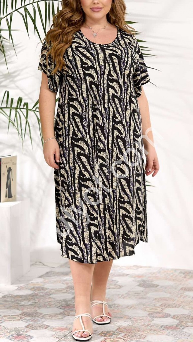 ПЛАТЬЕ (3XL-6XL) ПОЛОСЫ БЕЖ+ЧЕРНЫЙ 888