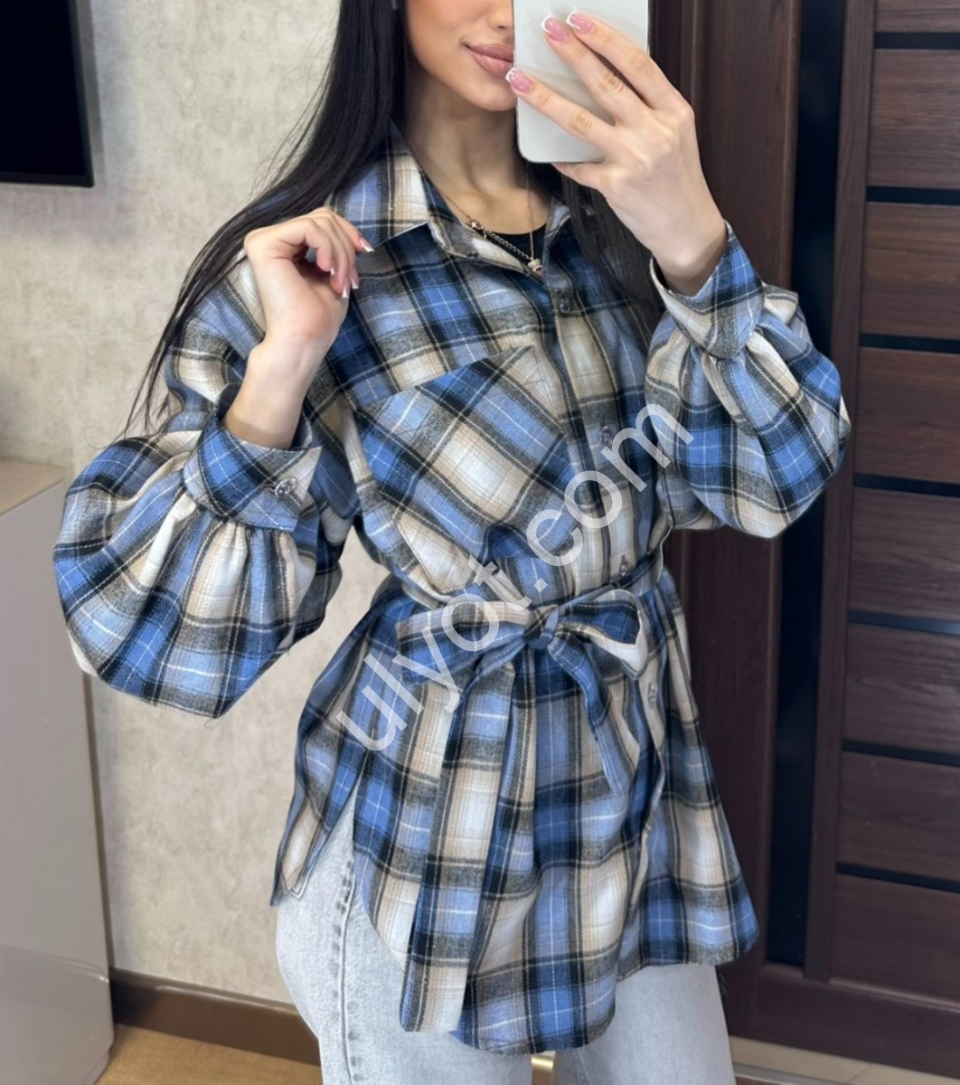 СОРОЧКА (42-52) БІЖ + БЛАКИТНИЙ 8