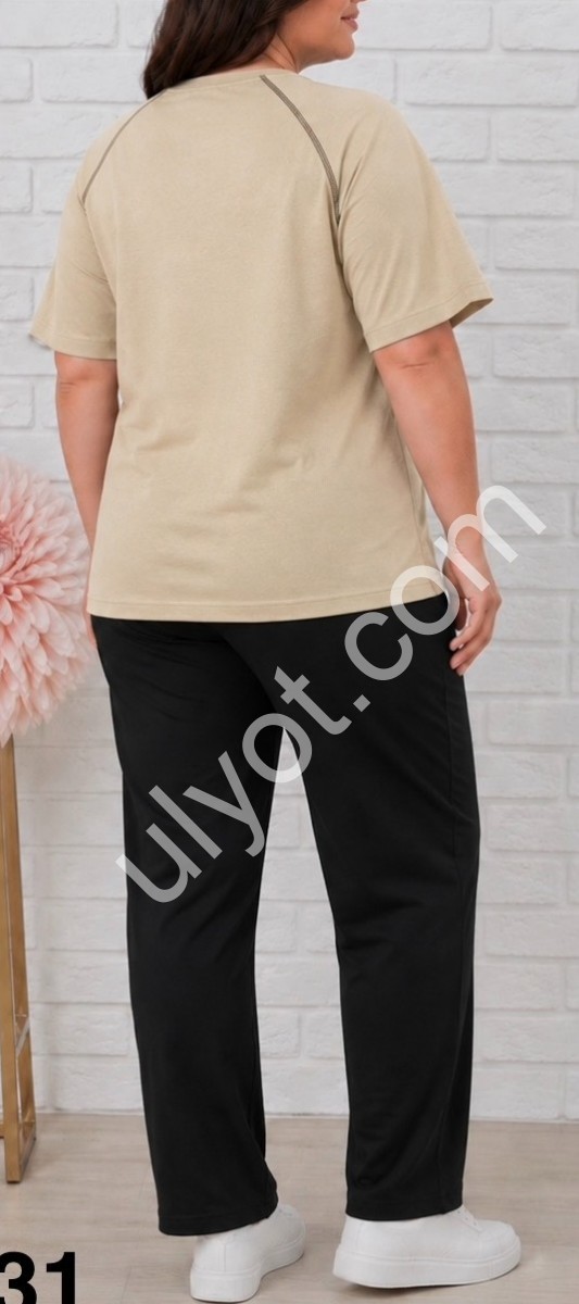 КОСТЮМ (XL-5XL) БЕЖ+ЧЕРНЫЙ 4431