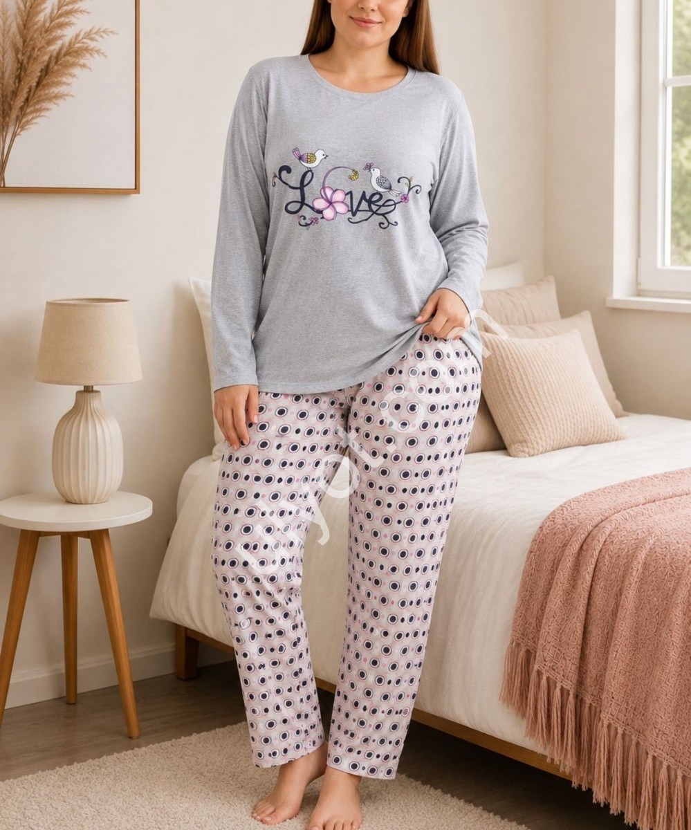 ПИЖАМА (L-4XL) LOVE БАЙКА СЕРЫЙ 
