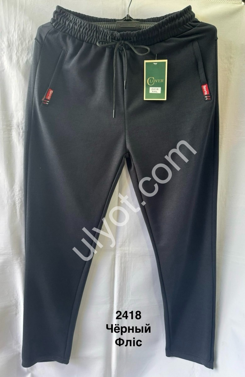 СПОРТ.ШТАНЫ (XL-5XL) ФЛИС ПРЯМОЙ ЧЕРНЫЙ 2418