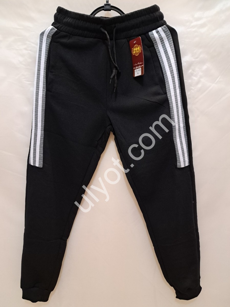 СПОРТ. ШТАНЫ (L-4XL) ФЛИС МАНЖЕТ ЧЕРНЫЙ 402