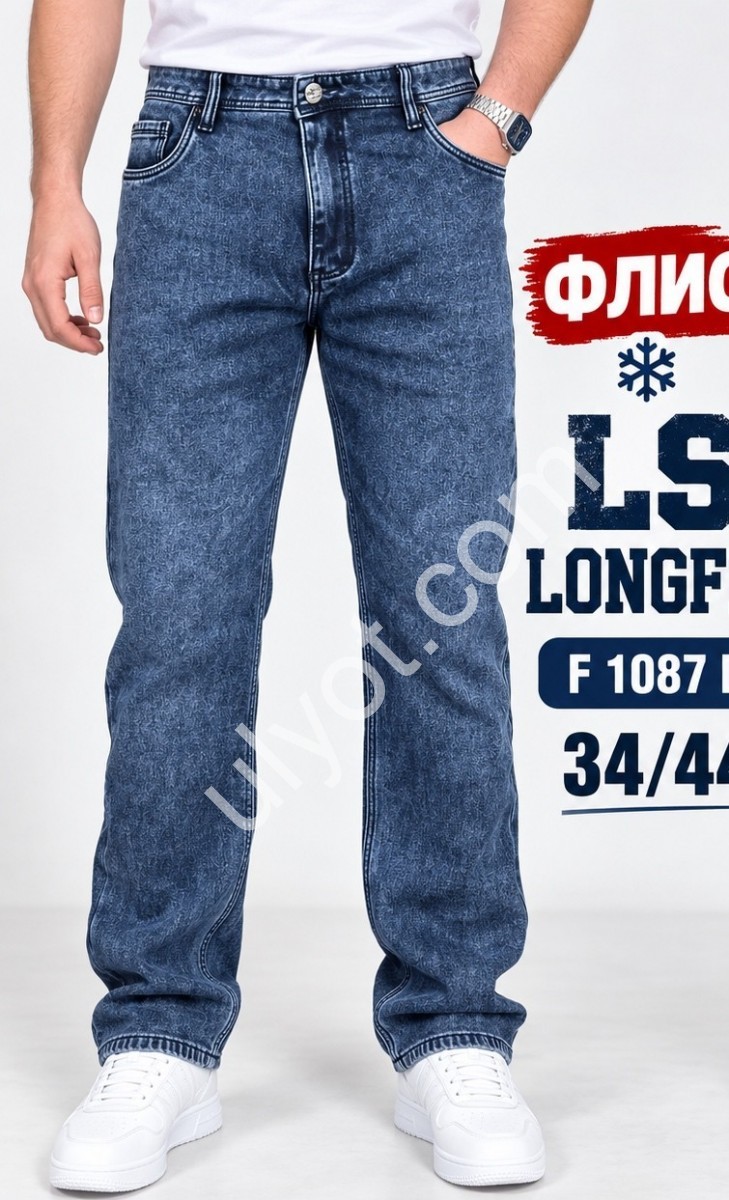 ДЖИНСИ LONGFEI (34-44) ФЛІС СИНІЙ F1087D