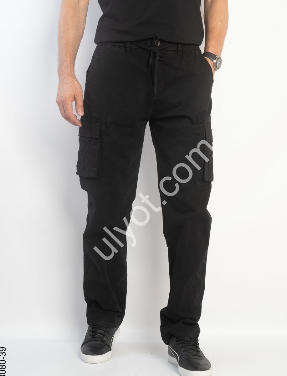 ДЖИНСЫ (32-42) ФЛИС КАРГО ЧЕРНЫЙ 8080-39