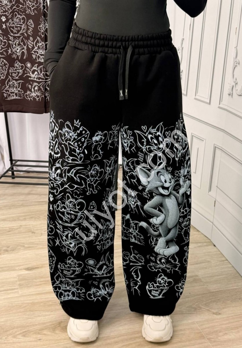 ШТАНЫ (ONE SIZE 42-46) ТОМ И ДЖЕРРИ ФЛИС ЧЕРНЫЙ M99
