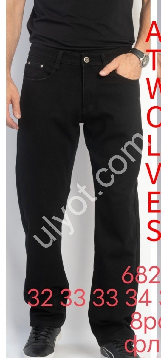 ДЖИНСЫ ATWOLVES (32-38) ФЛИС ЧЕРНЫЙ 6820