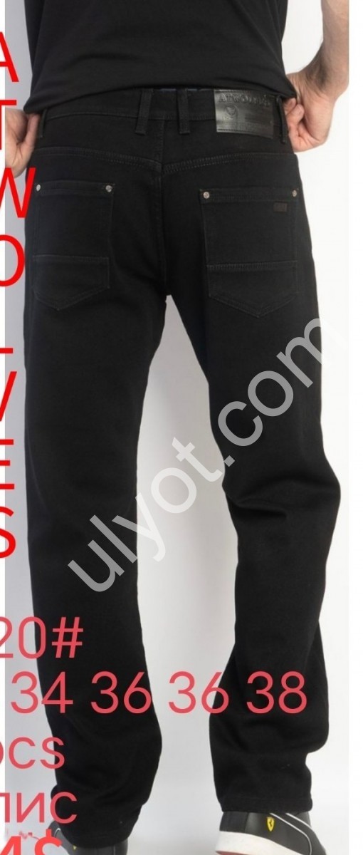 ДЖИНСЫ ATWOLVES (32-38) ФЛИС ЧЕРНЫЙ 6820