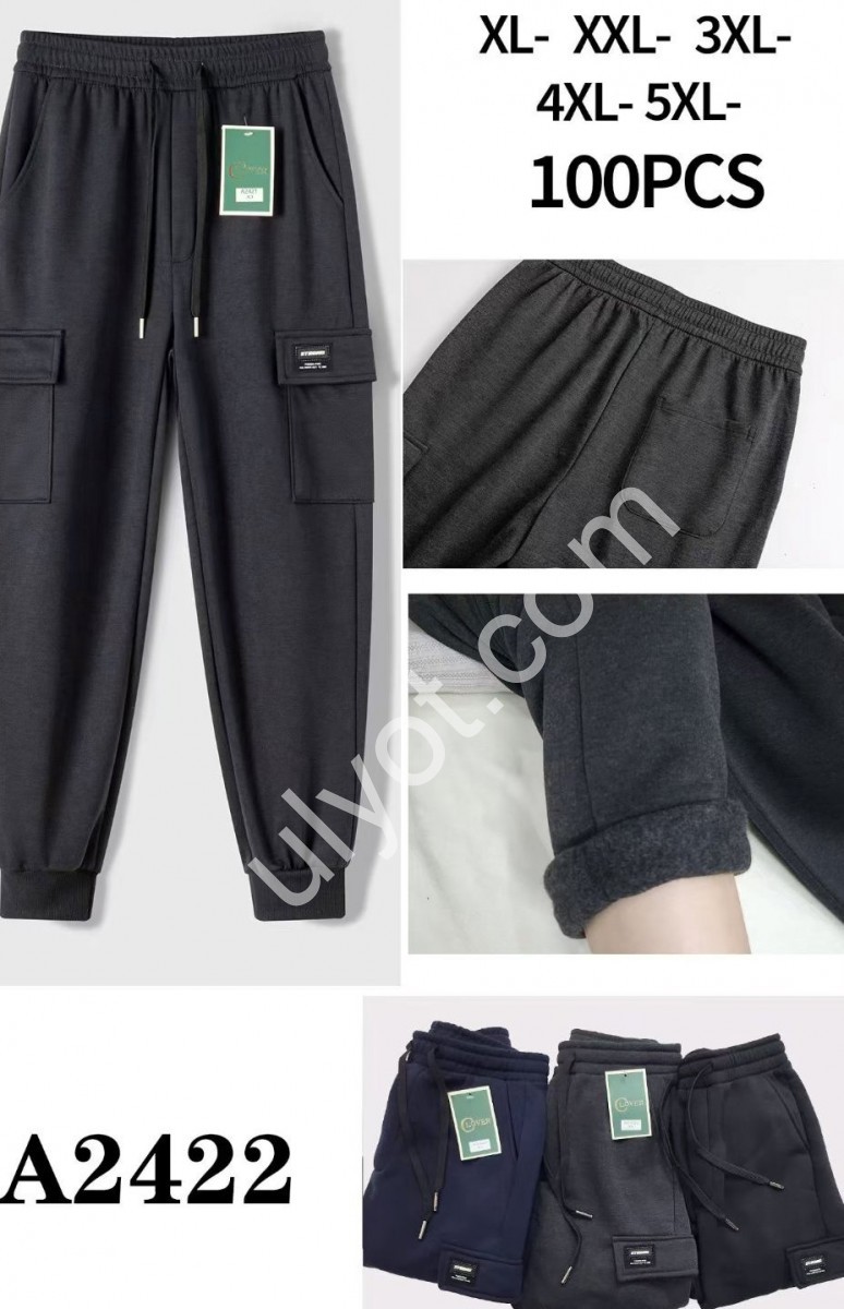 СПОРТ. ШТАНЫ (XL-5XL) ФЛИС МАНЖЕТ ГРАФИТ 2422