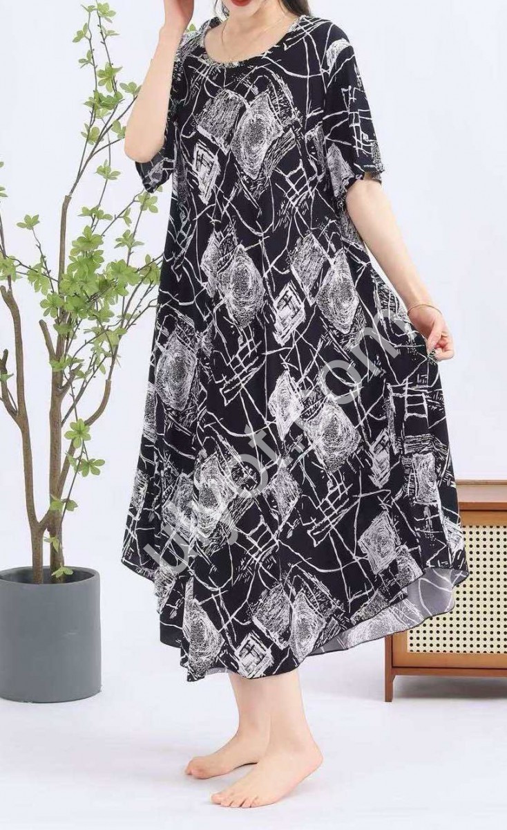 ПЛАТЬЕ (ONE SIZE 60) ЧЕРН+СЕР РОМБ 081