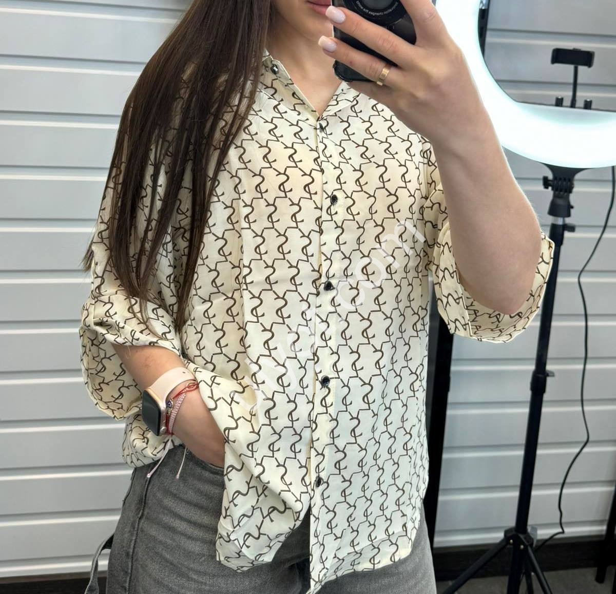 БЛУЗКА (XL-4XL) МОЛОЧНЫЙ 8807