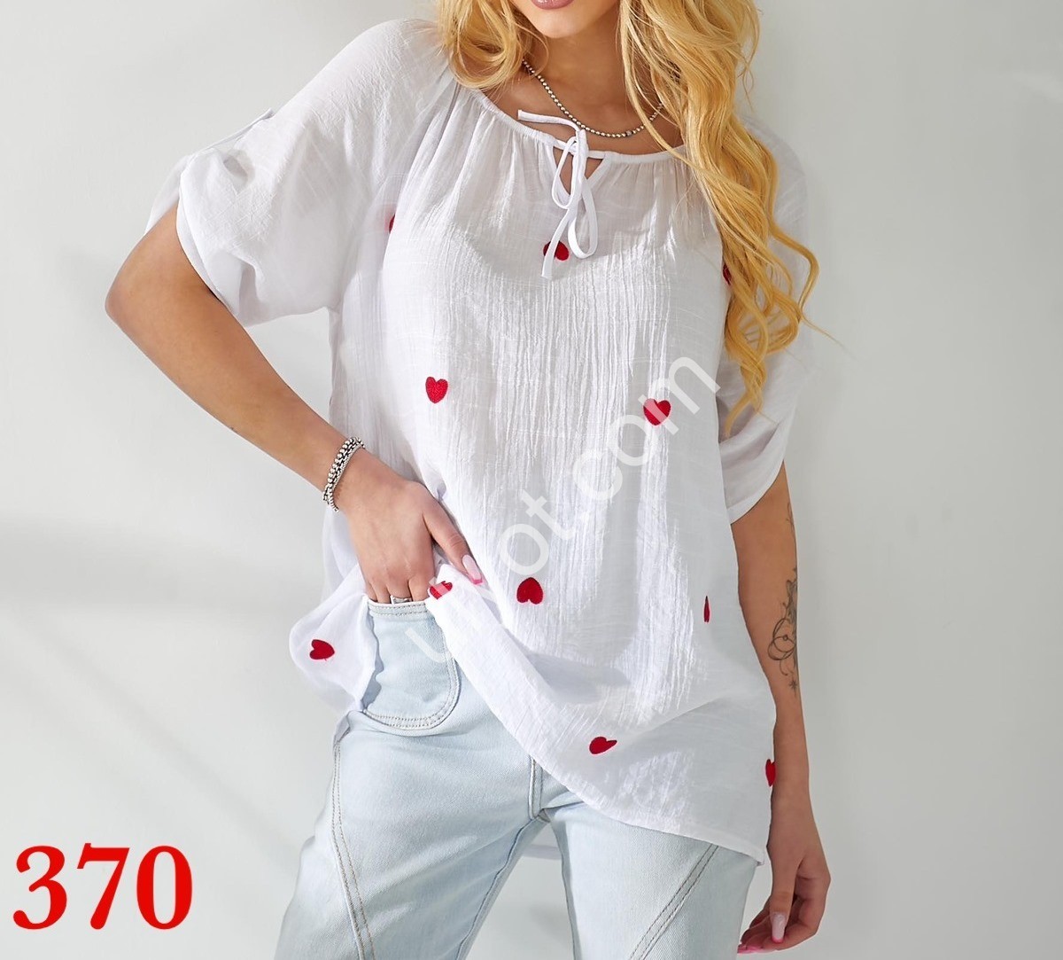 БЛУЗКА СЕРЦЕ (XL-4XL) БІЛИЙ 370