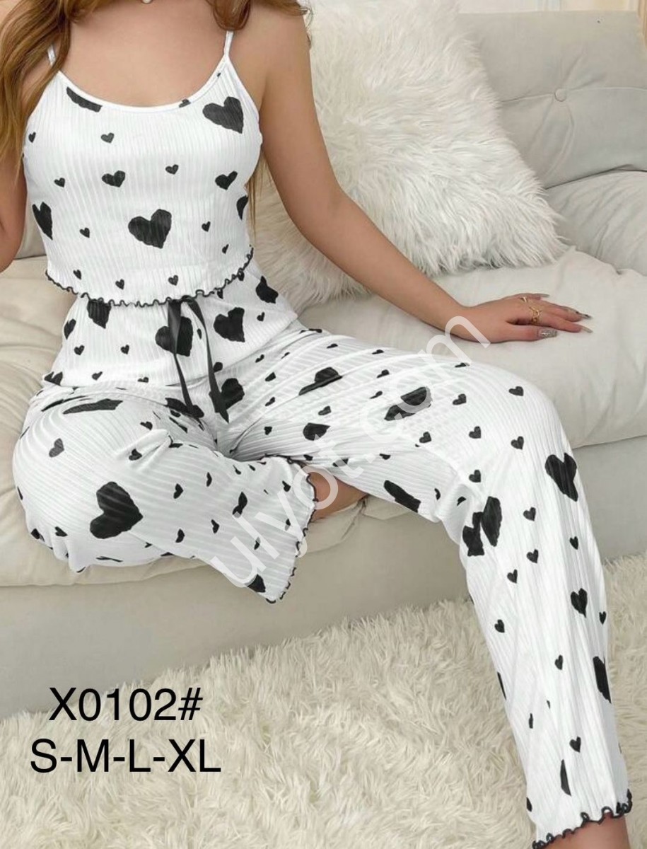 ПІЖАМА СЕРЦЕ (S-XL) БІЛИЙ+ЧОРНИЙ X0102