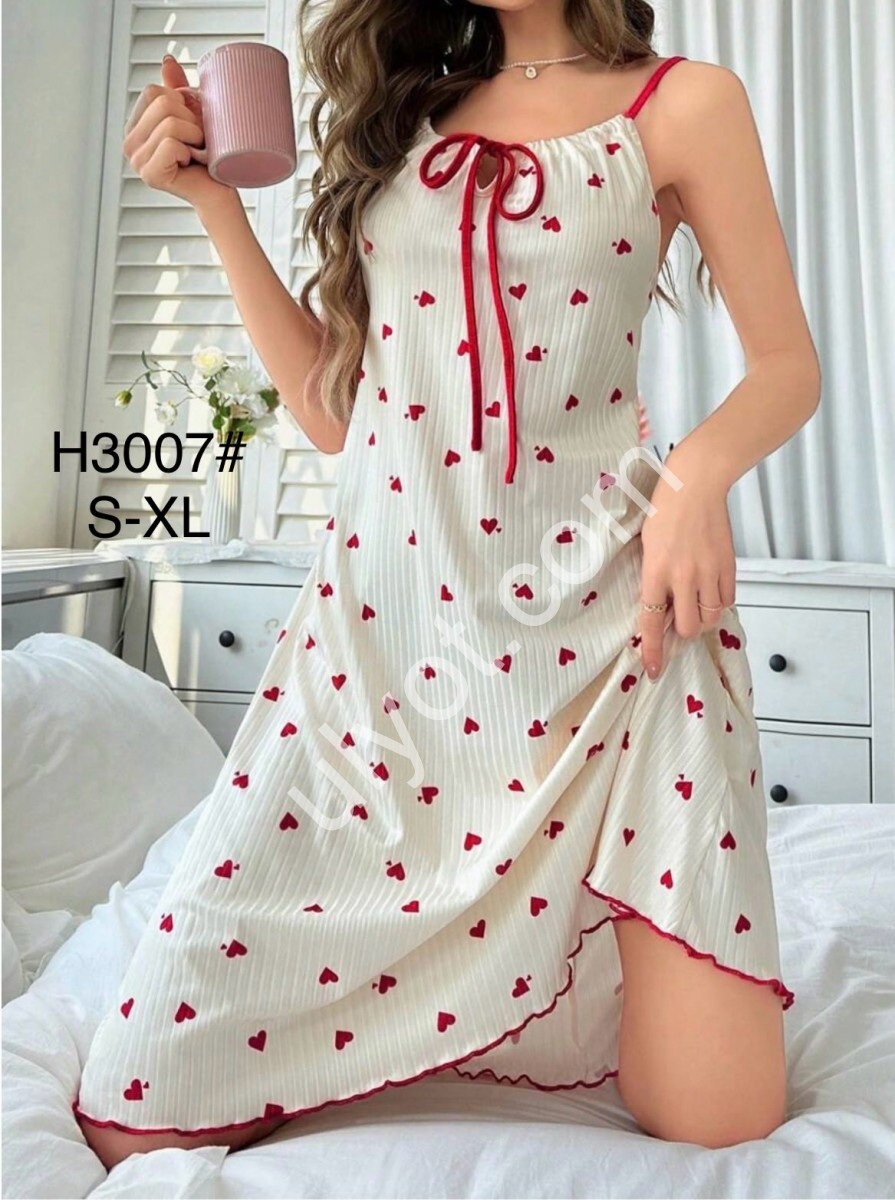 НОЧНУШКА СЕРДЦА (S-XL) МОЛОЧНЫЙ+КРАСНЫЙ H3007