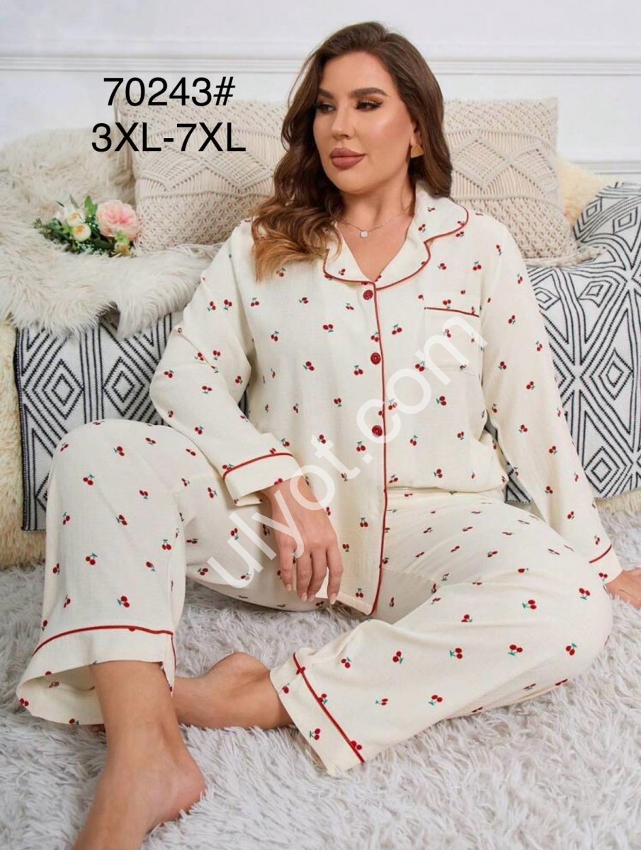 ПИЖАМА ВИШНИ (3XL-7XL) СВЕТЛЫЙ 70243