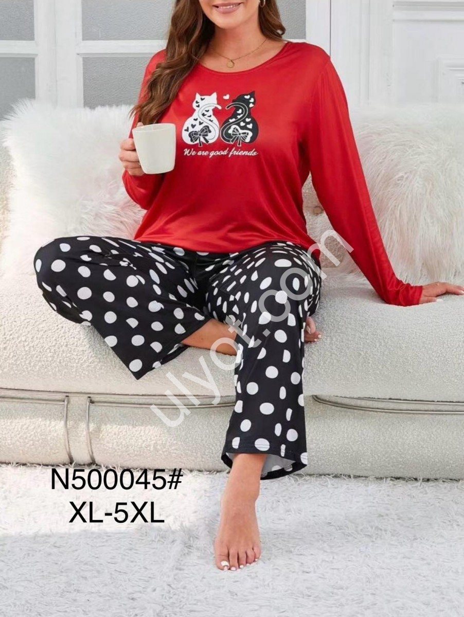 ПІЖАМА КОТИ (XL-5XL) ЧЕРВОНИЙ+ЧОРНИЙ 500045