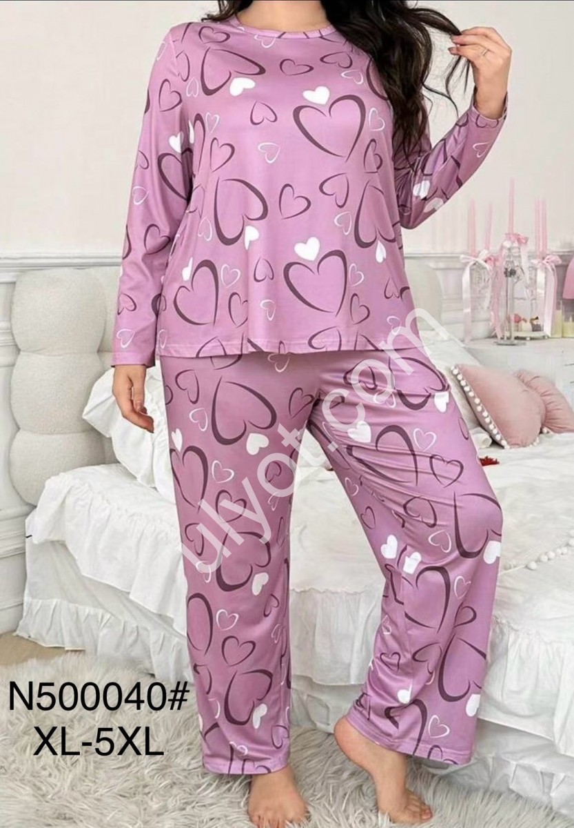 ПИЖАМА СЕРДЕЧКИ (XL-5XL) РОЗОВЫЙ 500040