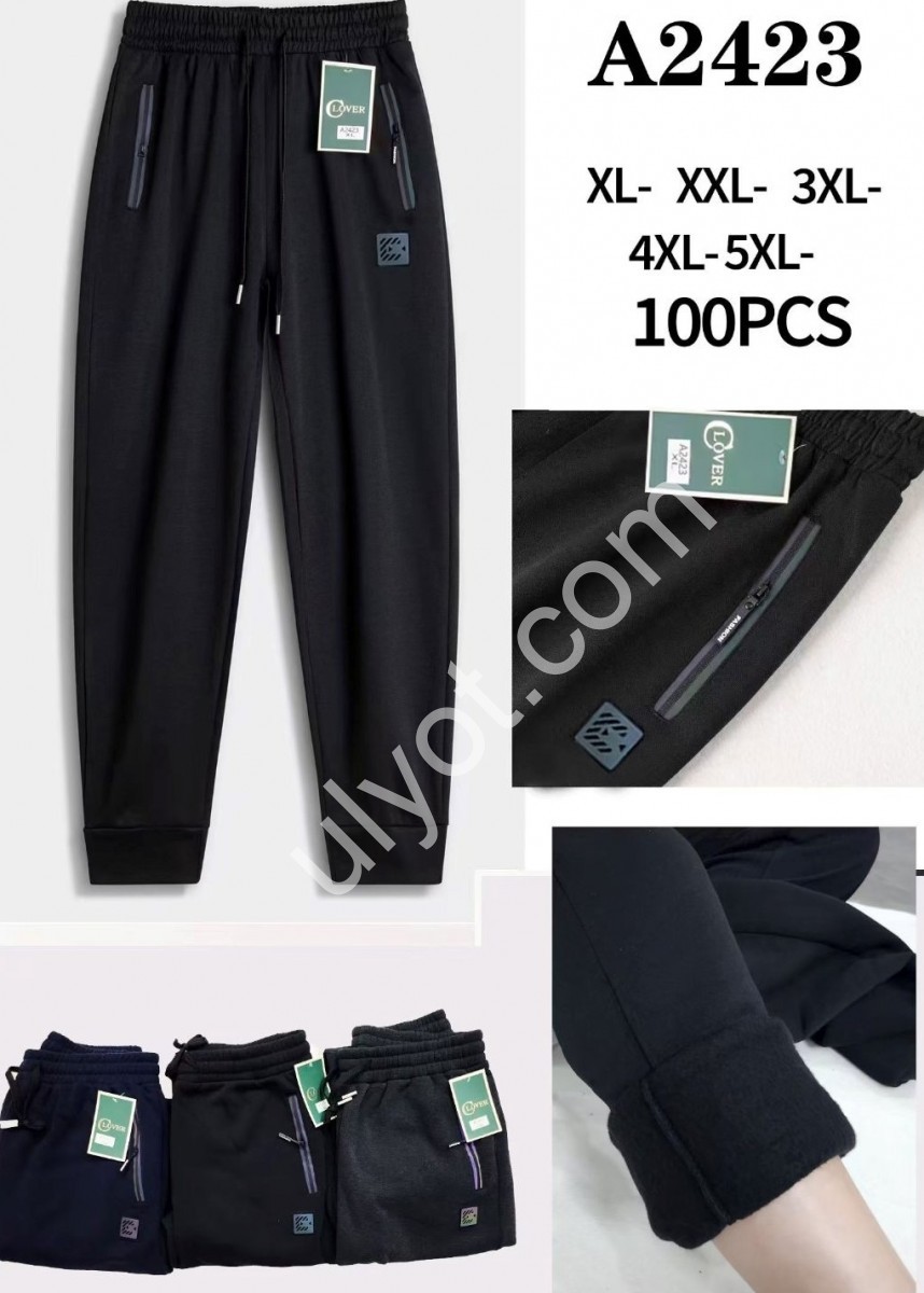 ШТАНИ (XL-5XL) ФЛІС МАНЖЕТ ЧОРНИЙ 2423