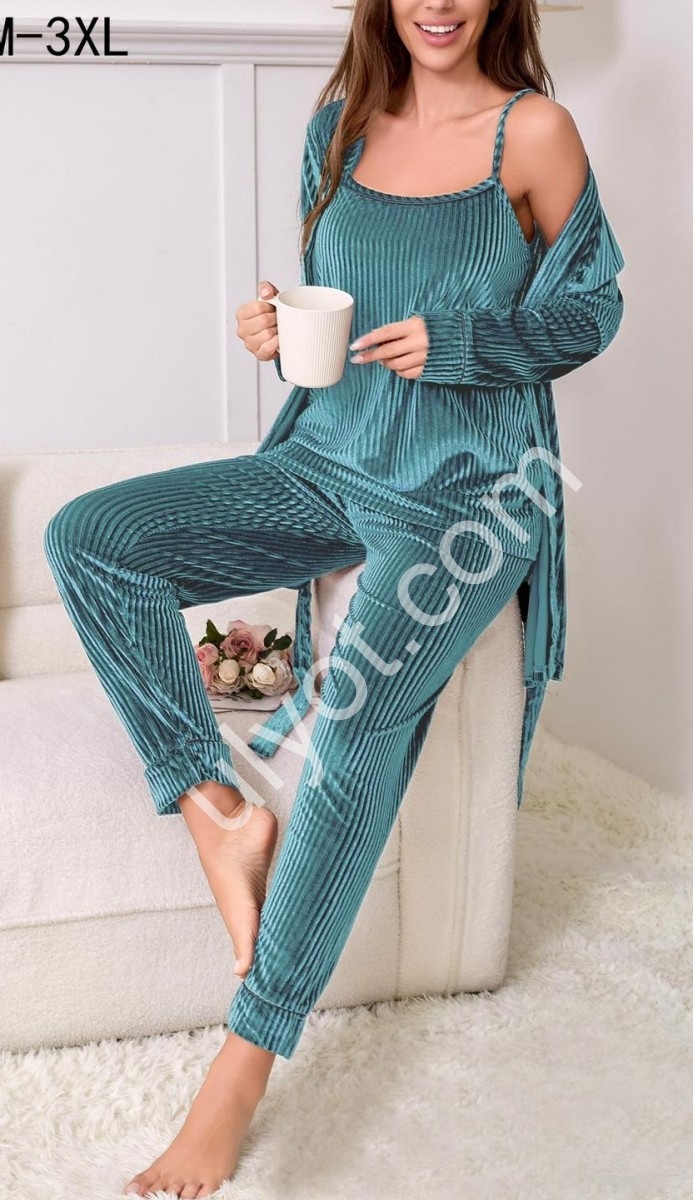 ПИЖАМА ТРОЙКА (M-3XL) ИЗУМРУД 70314