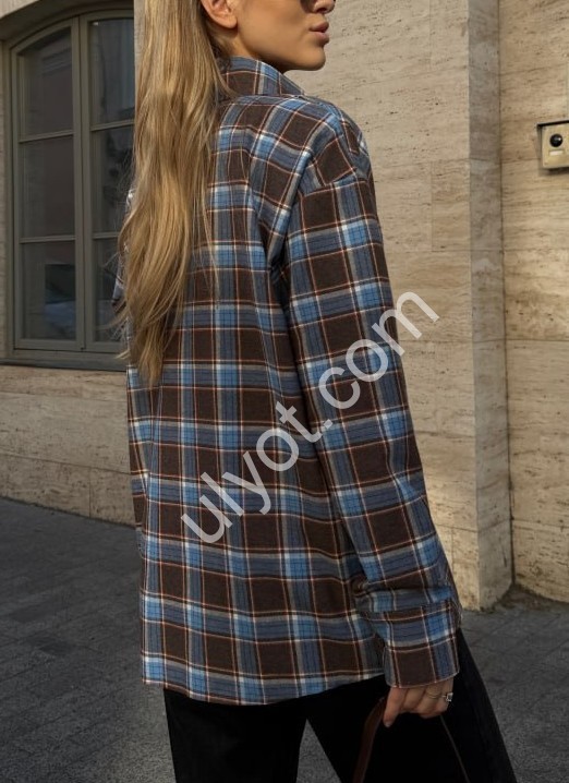 РУБАШКА (42-52) ШОКОЛАД+ГОЛУБОЙ 800