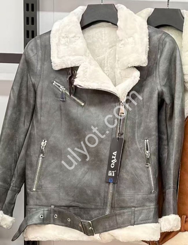 ДУБЛЕНКА (S-XL) ШОКОЛАД + МЕХ БЕЛЫЙ 818
