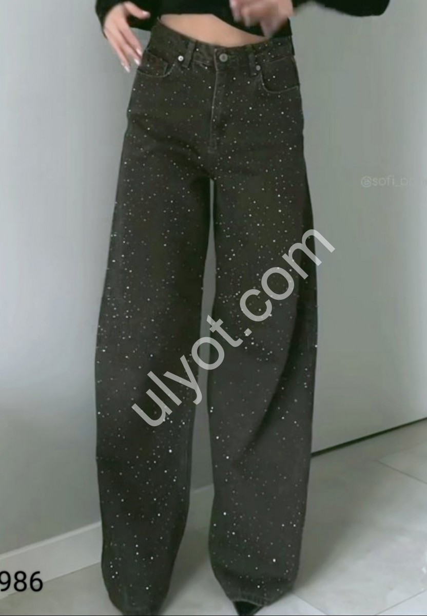 ДЖИНСЫ ZEO BASIC (34-42) СТРАЗЫ Т.ОЛИВКА 4986