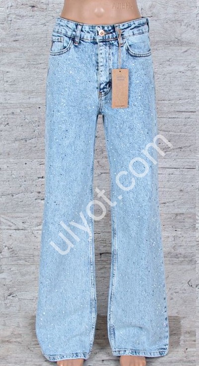 ДЖИНСЫ SASHA (26-31) СТРАЗЫ ГОЛУБОЙ 2099