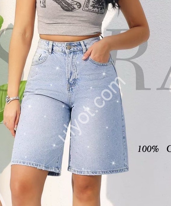 БЕРМУДЫ M.SARA (S-2XL) СТРАЗЫ ГОЛУБОЙ 6338-5