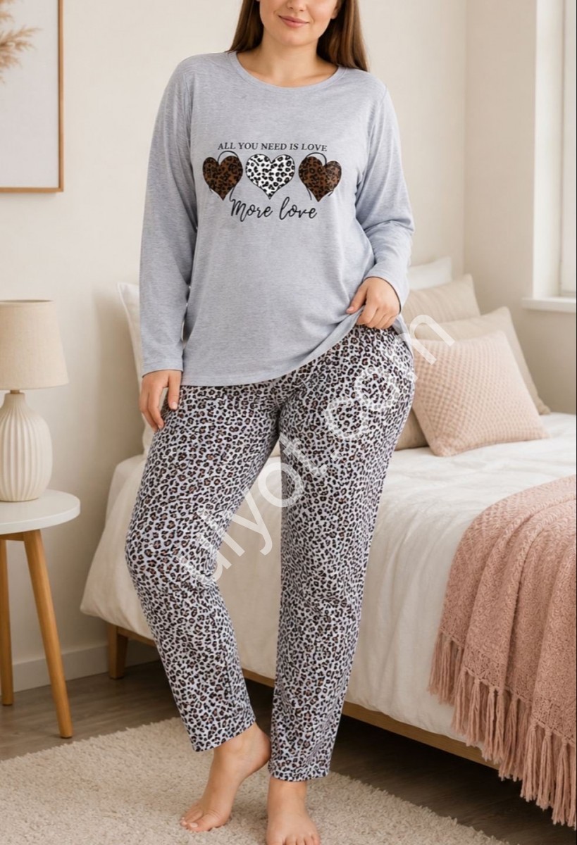 ПИЖАМА (L-4XL) БАЙКА СЕРЫЙ+ЛЕО 