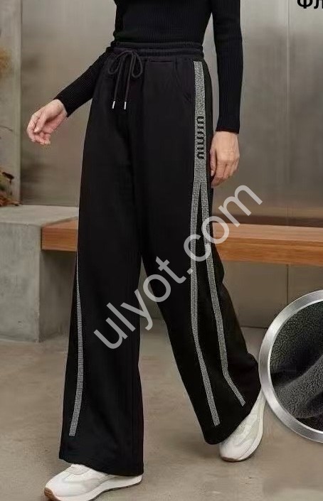 ШТАНЫ (2XL-6XL) ФЛИС ПРЯМОЙ ЧЕРНЫЙ 9203-6