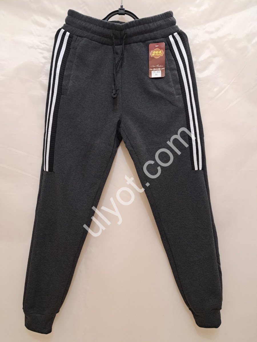 СПОРТ. ШТАНЫ (L-4XL) ФЛИС МАНЖЕТ Т.СЕРЫЙ 402