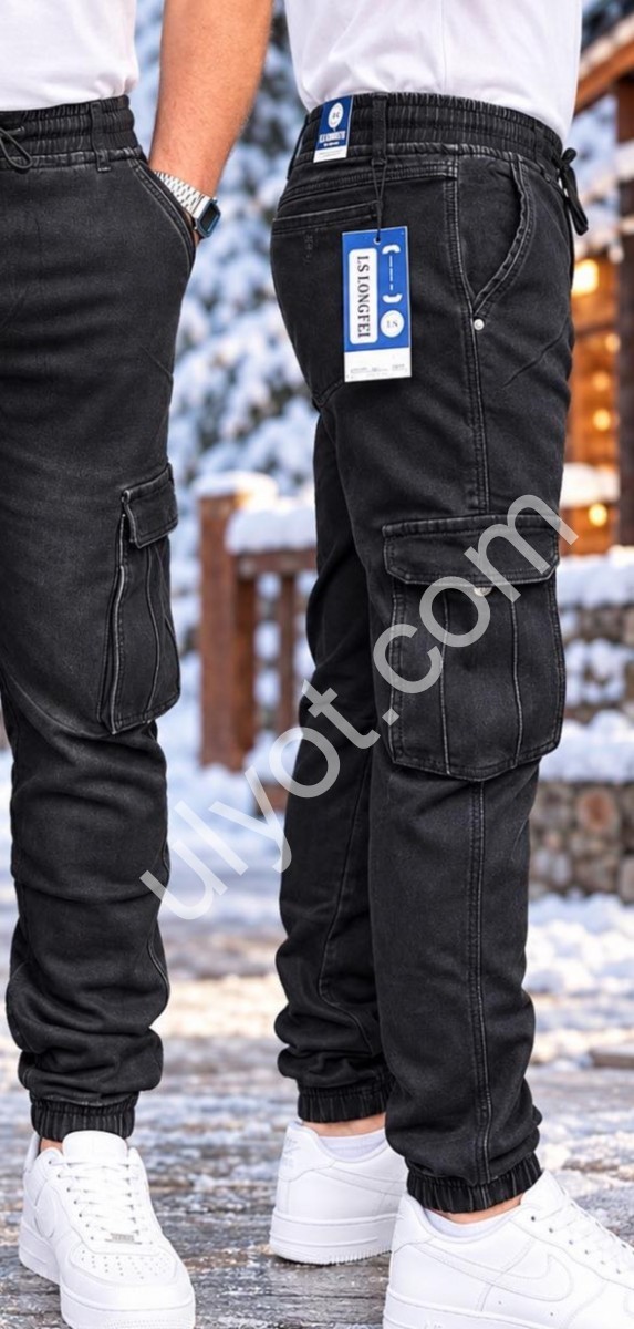 ДЖОГГЕРЫ LS JEANS (30-40) ФЛИС КАРГО ЧЕРНЫЙ F1082B
