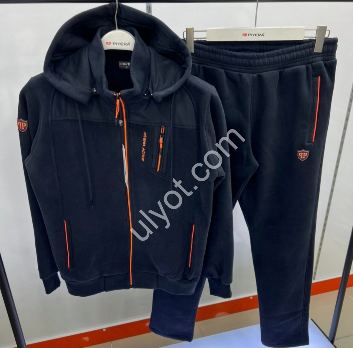СПОРТ.КОСТЮМ PIYERA (M-3XL) БАЙКА ПРЯМИЙ Т.СИНІЙ+ОРАНЖ 5211