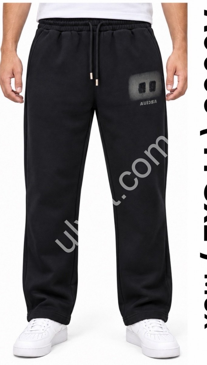 СПОРТ.ШТАНИ (M-3XL) хутро пряме чорне 0006