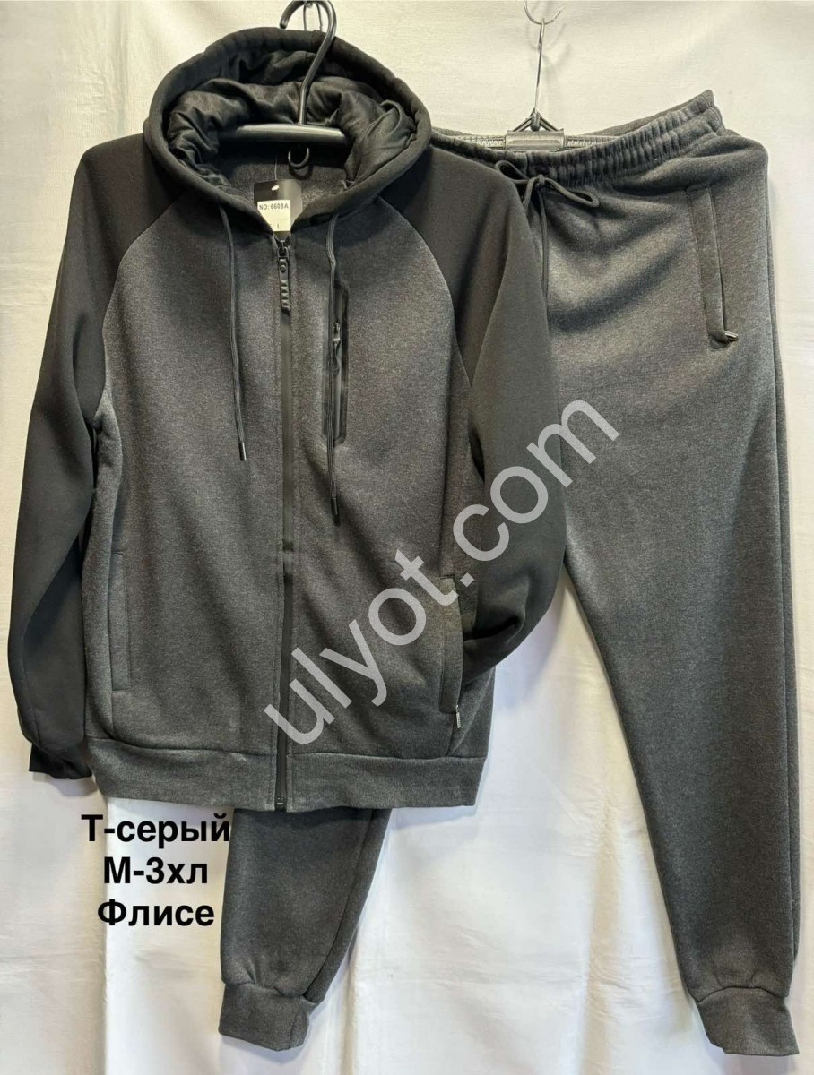 СПОРТ.КОСТЮМ (M-3XL) МАНЖЕТ Т.СЕРЫЙ ФЛИС 6608