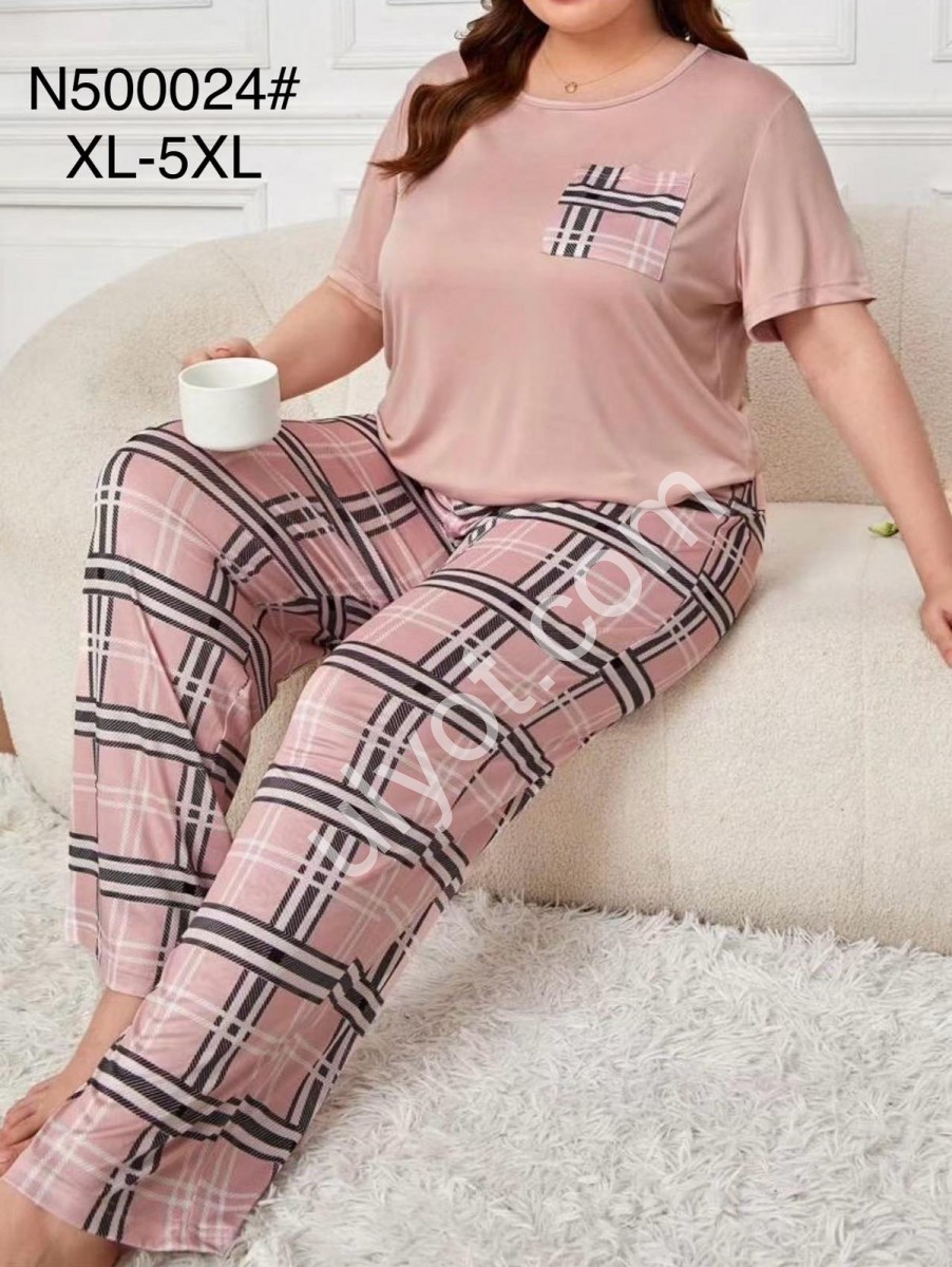 ПІЖАМА (XL-5XL) ПУДРА+КЛІТИНА N500024