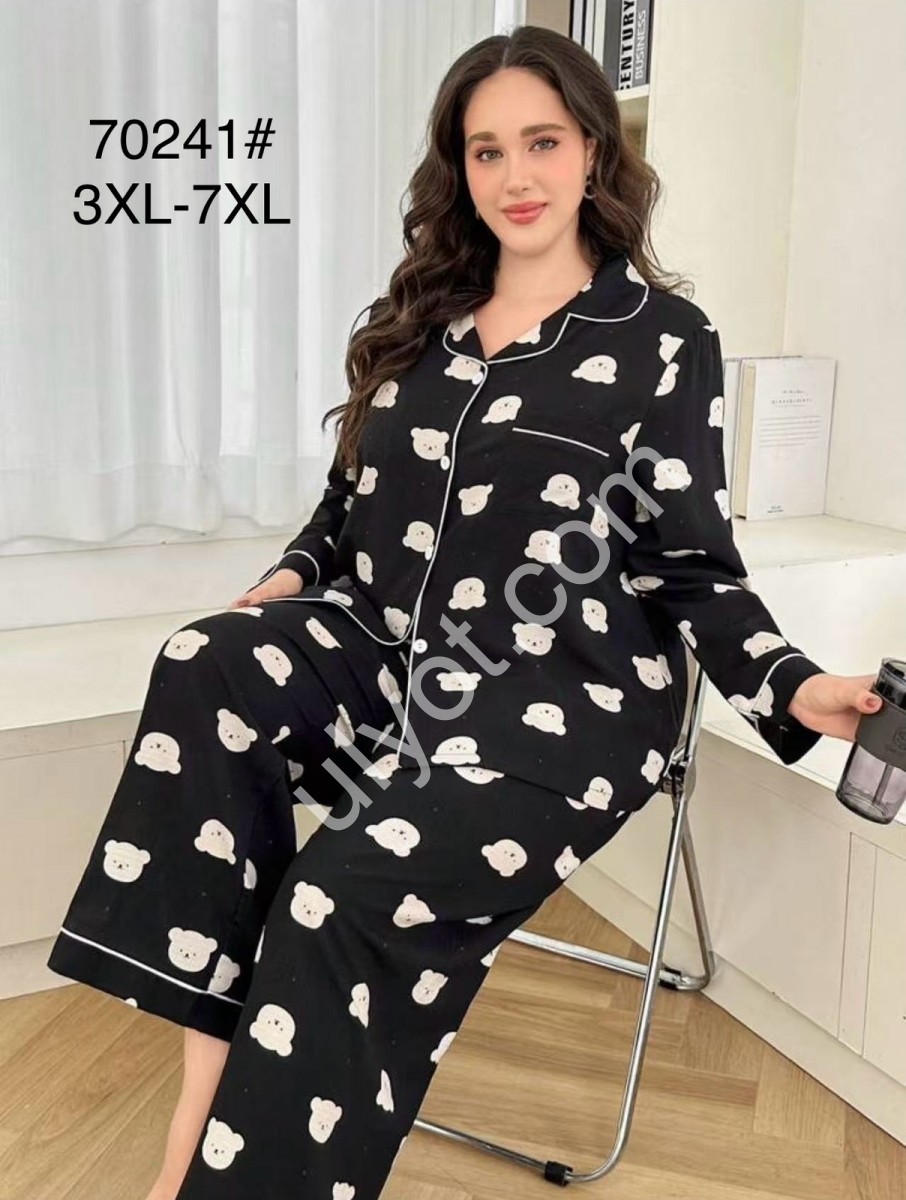 ПИЖАМА МИШКИ (3XL-7XL) ЧЕРНЫЙ 70243