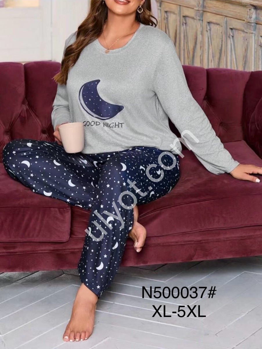 ПИЖАМА (XL-5XL) СЕРЫЙ+Т.СИНИЙ 500037