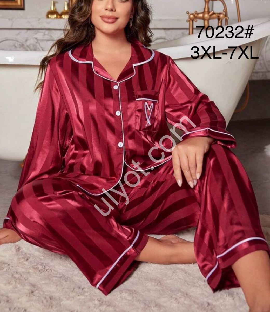 ПИЖАМА ПОЛОСКИ (3XL-7XL) КРАСНЫЙ 70232